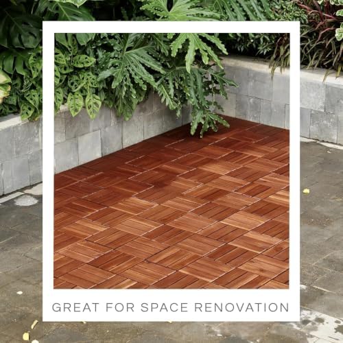 THYOI Acacia Wood Interlocking Deck Tiles (12" x 12"), Deck Floorin...