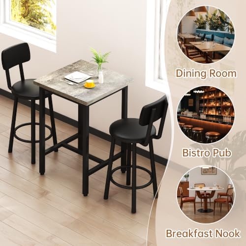 3 Piece Bar Table and Chairs Set for 2, Counter Height Square Pub Dining Set,...