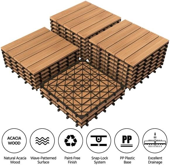 Yaheetech 27PCS Interlocking Deck Tiles Outdoor Patio Floor, Natural Wood