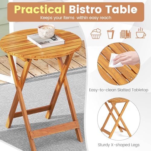 ORALNER 3-Piece Acacia Wood Folding Patio Bistro Set (Black)