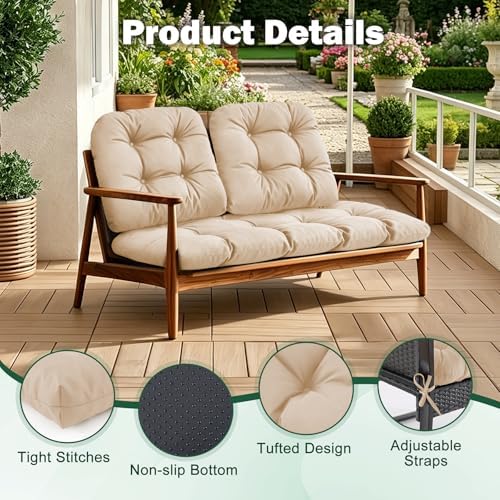 Outdoor Wicker Chair Cushions, 44×19×4 in, Waterproof, Beige