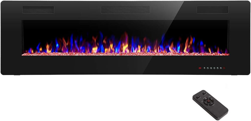 R.W.FLAME 60" Recessed and Wall Mounted Electric Fireplace, Low Noise, F...