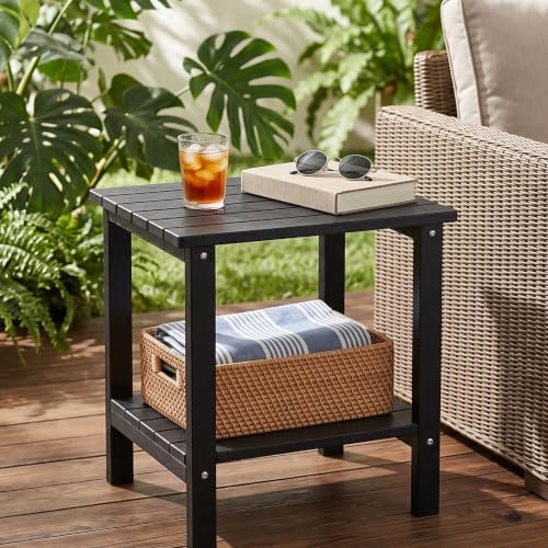 Outdoor Side Table, 2-Tier HDPS Small Patio Adirondack Table, Black