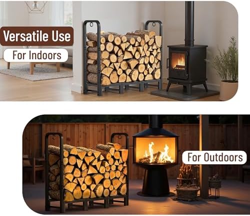 Amagabeli 4ft Firewood Rack Stand Adjustable Indoor Outdoor Fireplace Log Hol...