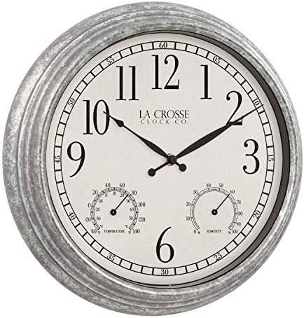 La Crosse Clock 433-3236 14-inch Silas Indoor/Outdoor Galvanized Analog Quart...