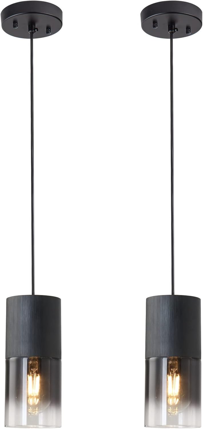 2-Pack Black Pendant Light Fixtures, Adjustable Modern Pendant Lights for Kit...