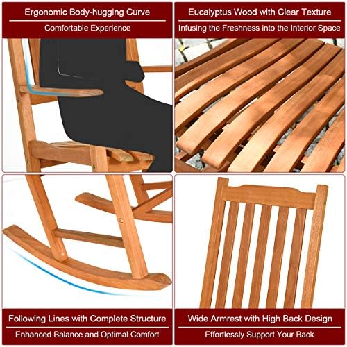 GIANTEX Porch Rocking Chair Outdoor and Indoor Use, Solid Eucalyptus Wood Roc...