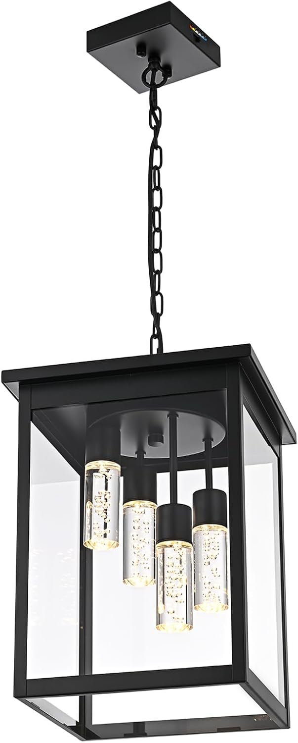 Yaohong 16.7" Large 5CCT LED Outdoor Pendant Light, 4-Lights Modern Blac...