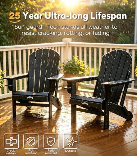 Folding Adirondack Chair, 25 Year Fade Proof Outdoor Patio Chairs