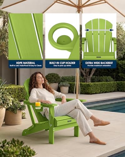 MUCHENGHY Folding Adirondack Chairs, HDPE Patio Chair, Lemon Green