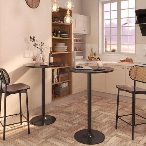 Furmax Bistro Pub Table Round Bar Height Cocktail Table for Home Bar, Round B...