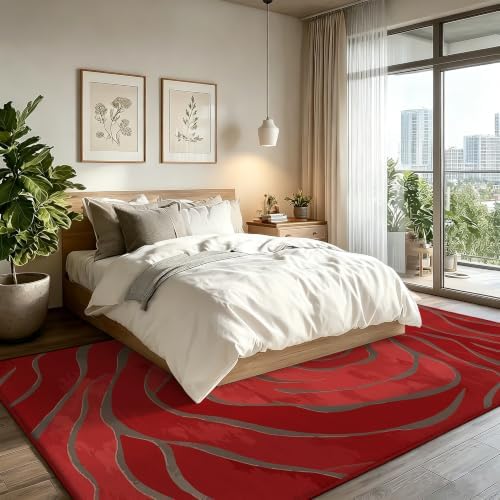 5x7 Red Rose Area Rug for Living Room Washable Rugs Bedroom Dining Room