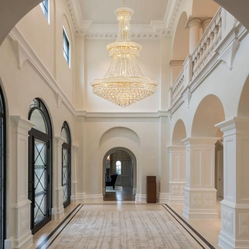 19-Lights High Ceiling Chandelier Modern Gold Crystal Chandeliers Large Foyer...