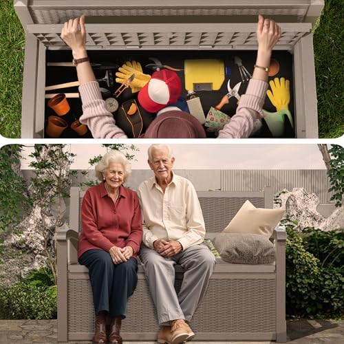 EasyUp 80 Gallon Outdoor Storage Bench Lockable Deck Box Outdoor Storage Box ...