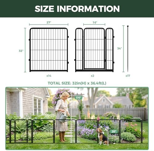 FXW No Dig Garden Fence, Outdoor for Yard, 32in(H) x 36.4ft(L), 16 Panels
