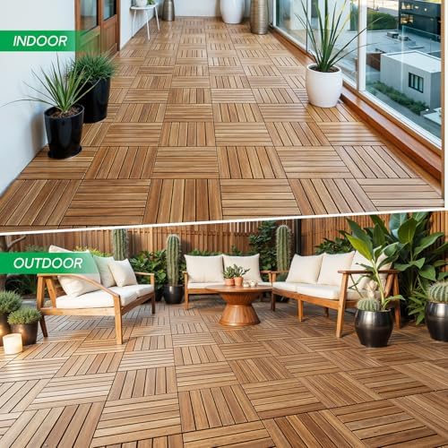 IDZO Interlocking Acacia Deck Tiles 9.6 SQFT, 10PCS, Golden, Stripe