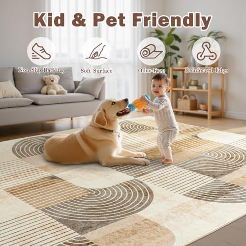 8x10 Area Rugs Washable Living Room Rug - Non-Slip Carpets Modern Rug