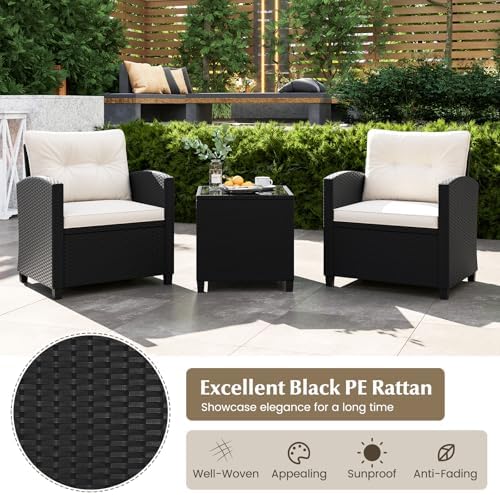 Tangkula 3 Piece Patio Furniture Set, Rattan Conversation Set w/Soft Seat &am...