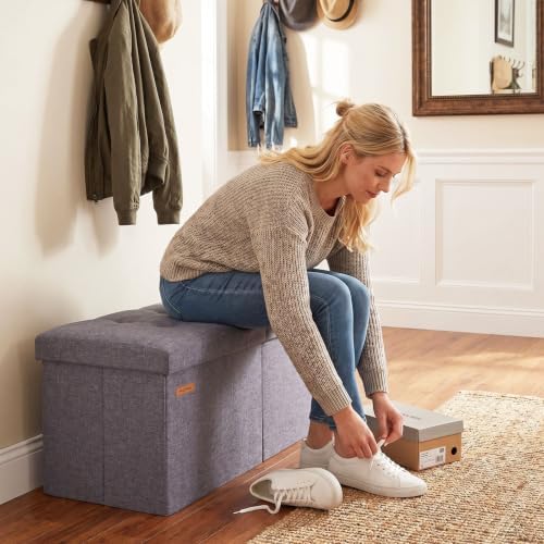 HAUSFRAU Ottoman with Storage Bench Folding Foot Rest Stool Linen Gray