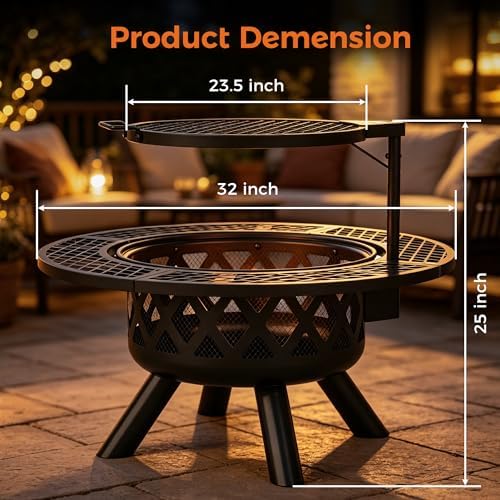 32 Inch Outdoor Fire Pits for Outside Wood Burning Fire Pit for Outdoor