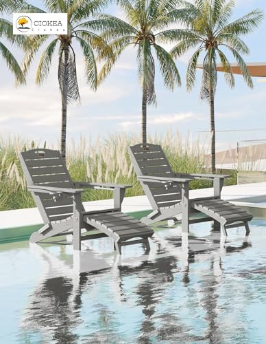 Ciokea HDPE Folding Adirondack Chair with Footrest,Grey,1
