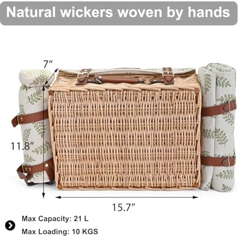 Multifunctional Wicker Picnic Basket Set for 2 with Blanket and Picnic Table,...