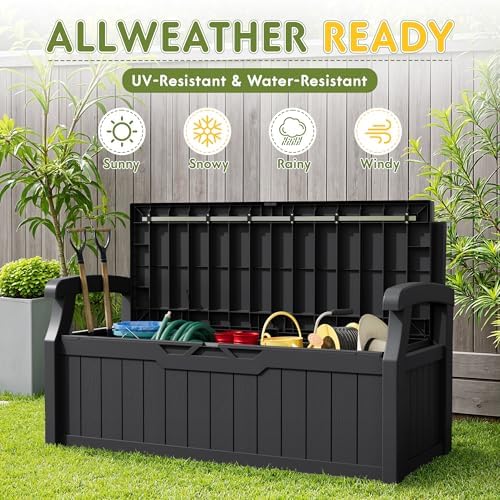 Greesum 80 Gallon Outdoor Storage Bench Deck Box,Black
