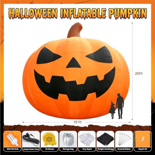 Giant 20Ft Halloween Inflatables Pumpkin Decorations with Blower, 3D Design