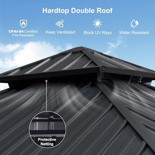 PURPLE LEAF Patio Hardtop Gazebo 10' x 10' Aluminum with Double Roof,...