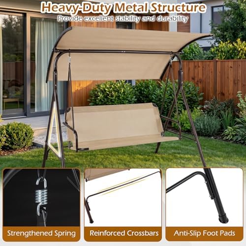 Tangkula 3 Person Porch Swing with Adjustable Canopy, 800 lbs Capacity
