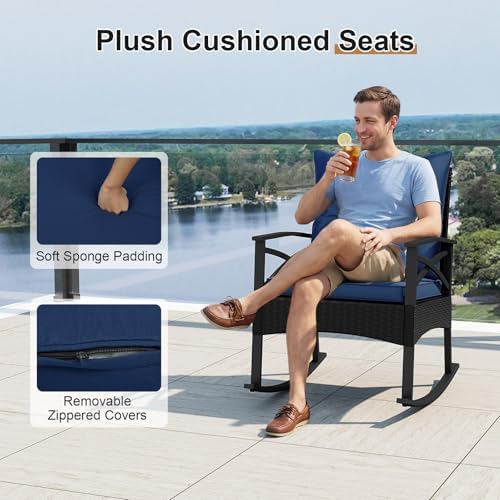 Tangkula 3 Pieces Wicker Outdoor Rocking Chairs Set