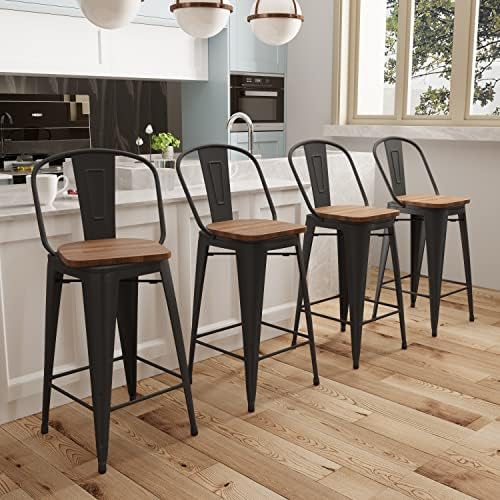 Aklaus Swivel Metal Bar Stools Set of 4 Counter Height Stools Counter Bar Sto...