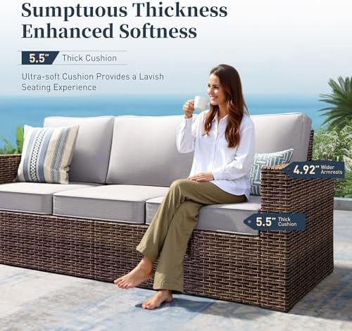 SUNSHINE VALLEY 5-Piece Wicker Patio Furniture Set with Wide Arm, Grey