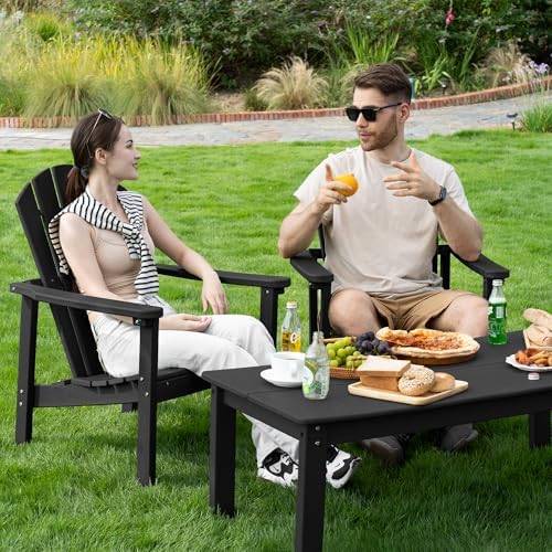 nevilywood Stackable Adirondack Chair, HDPE Outdoor Chair Set of 2, Black