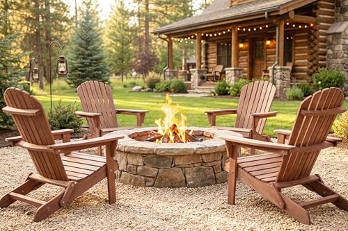 Wooden Folding Adirondack Chair Set of 4, Half Pre-Assembled Wood Lounge Chai...