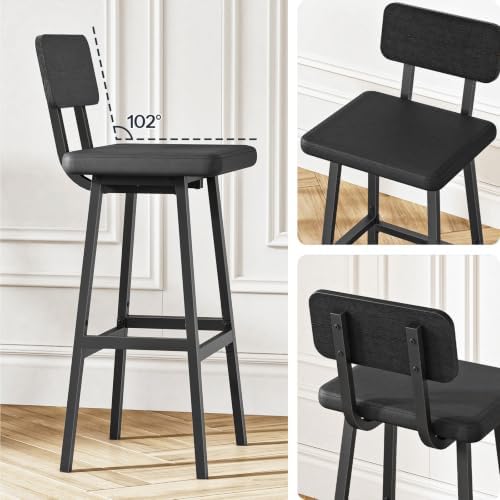 HOOBRO Black Bar Stools, Set of 2 PU Upholstered Tall Bar Stools, Kitchen Bre...