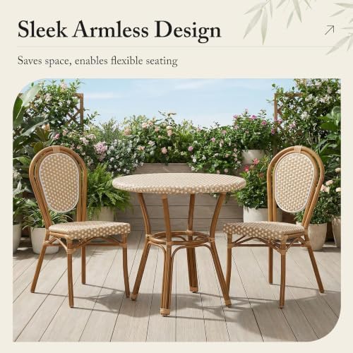 PURPLE LEAF Patio Dining Chair Set of 2 Bamboo Finish Amber White