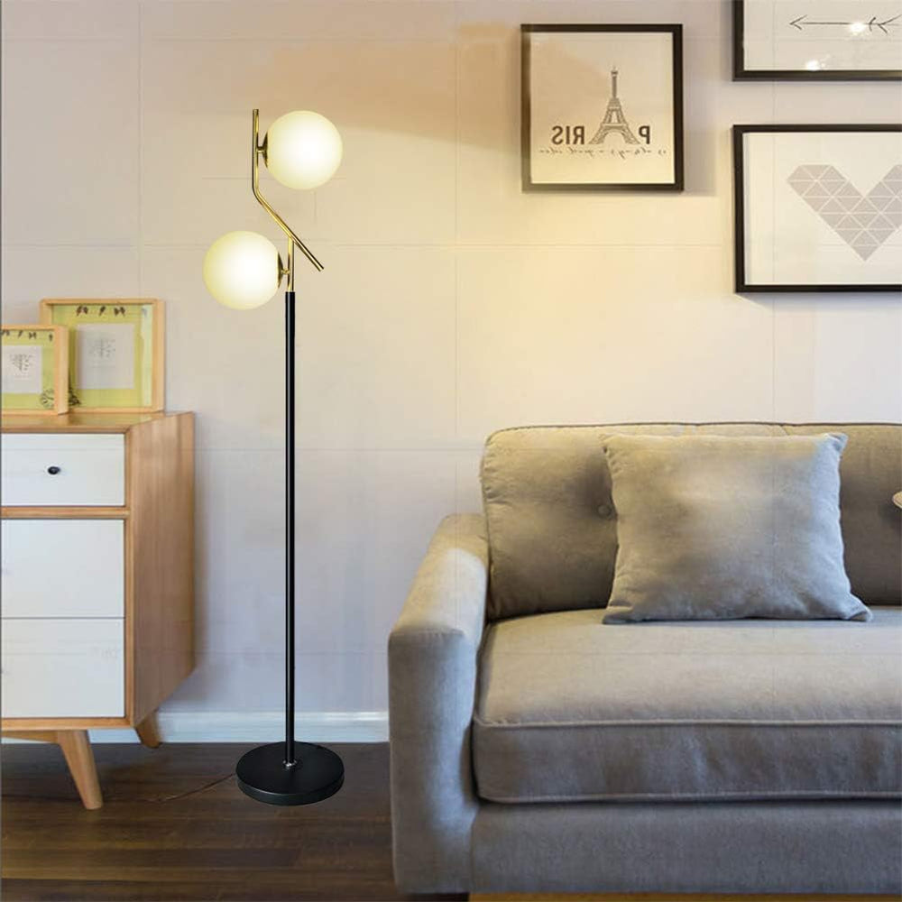 Hsyile Lighting KU300208 Modern Style Two Milky White Glass Orbs and Brass Fi...