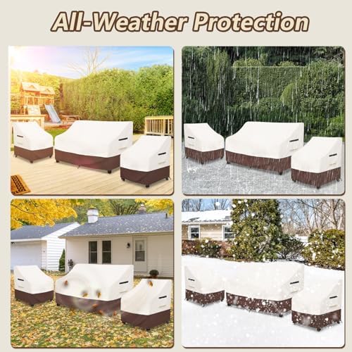 Rileytee Patio Furniture Set Covers Waterproof 3Pcs,Beige&Brown,Small
