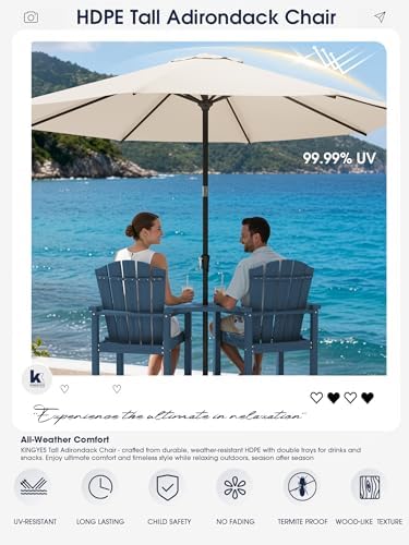 KINGYES Tall Adirondack Chair Set of 2 with Double Connecting Trays, Blue