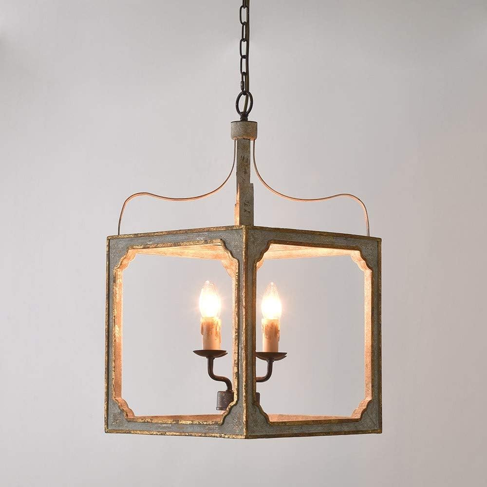 LOVEDIMA French Country Chandelier 4-Light Lantern Pendant Lighting Square Wo...