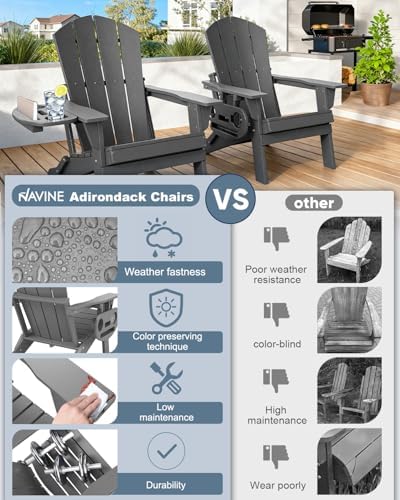 NAVINE Folding Adirondack Chairs Set of 4 with 4-in-1 Cup Holder, Grey