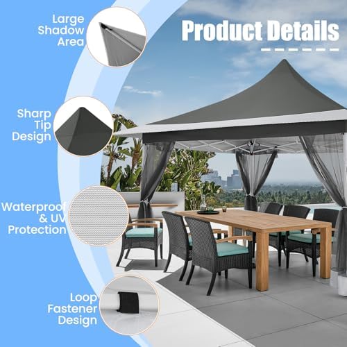 COBIZI 12x12 Pop Up Gazebo with Mosquito Netting,Peaked Roof Canopy,Gray