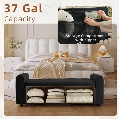 48" Ottoman with Storage, Tufted Storage Ottoman Bench, Convenient Livin...
