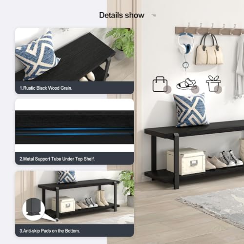 EXCEFUR Entryway Bench, Modern Wood and Metal Storage Bench for Hallway, Indu...