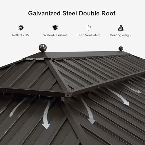 PURPLE LEAF Outdoor Hardtop Gazebo 13' x 17' Bronze Metal 4.7" W...