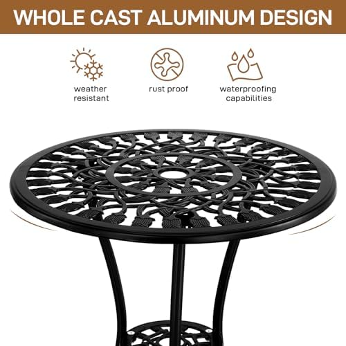 VINGLI 3 PCS Outdoor Bistro Set, Outdoor Patio Set, All-Weather Cast Aluminum...