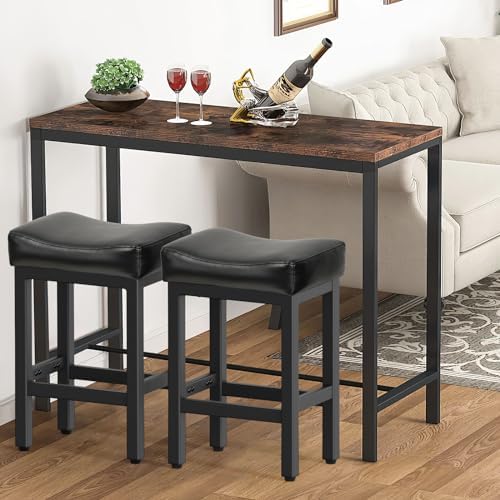 Raynesys 24 Inche Bonded Leather Counter Height Bar Stools Set of 3 Square