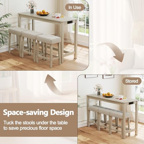 Giantex 4-Pieces Bar Table Set with Charging Station, 59-inches Dinner Tables...