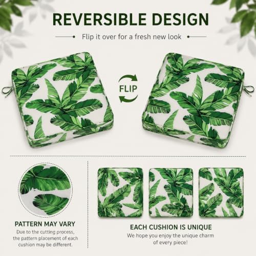 19x19x3 Inch Outdoor Square Corner Chair Cushions with Ties Set of 2, Water &...
